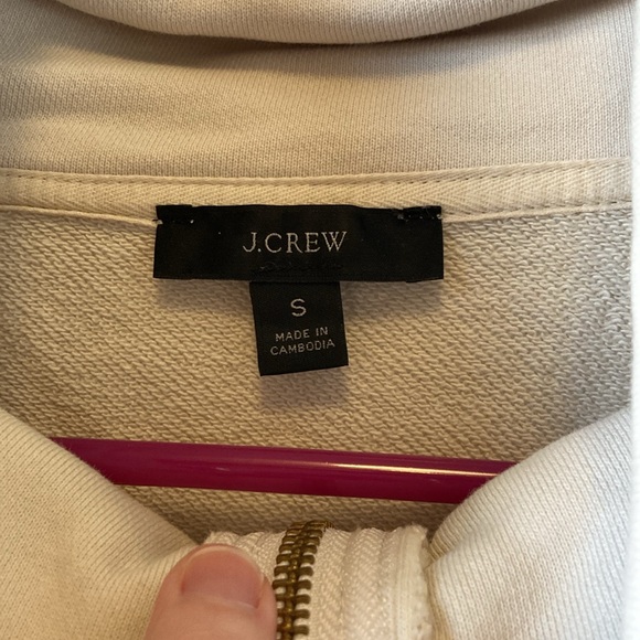 J. Crew University Terry Half-zip Sweatshirt Women Size Small Tan with Pockets - Picture 2 of 7